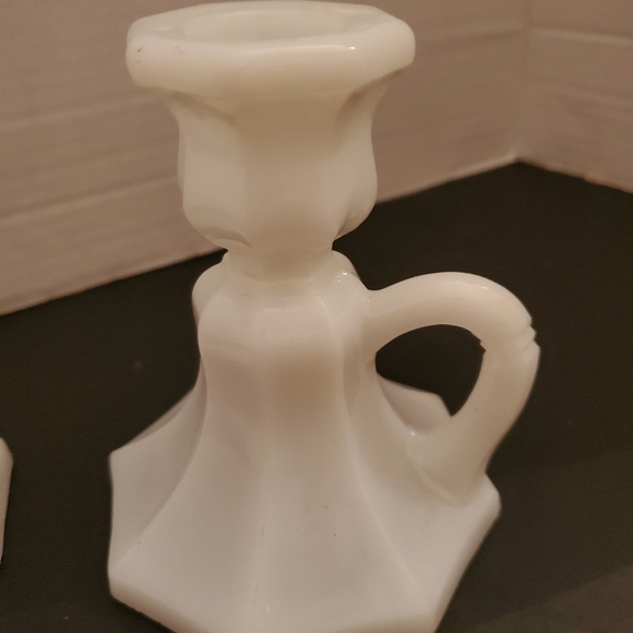 Vintage Milk Glass Candle Holders w/Handles - Picture 2 of 7